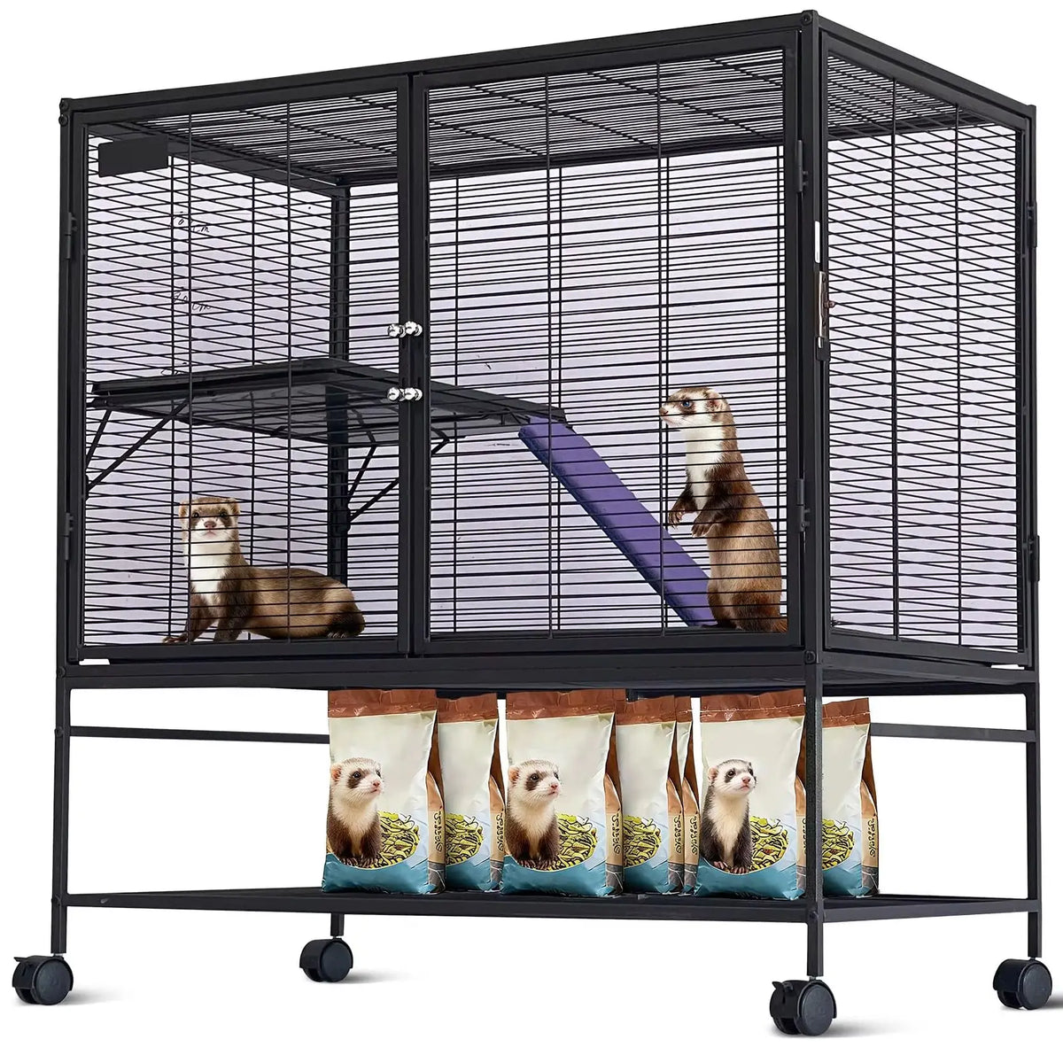 HiMISS Multi Tier Metal Pet Cage With Ramp And Tray