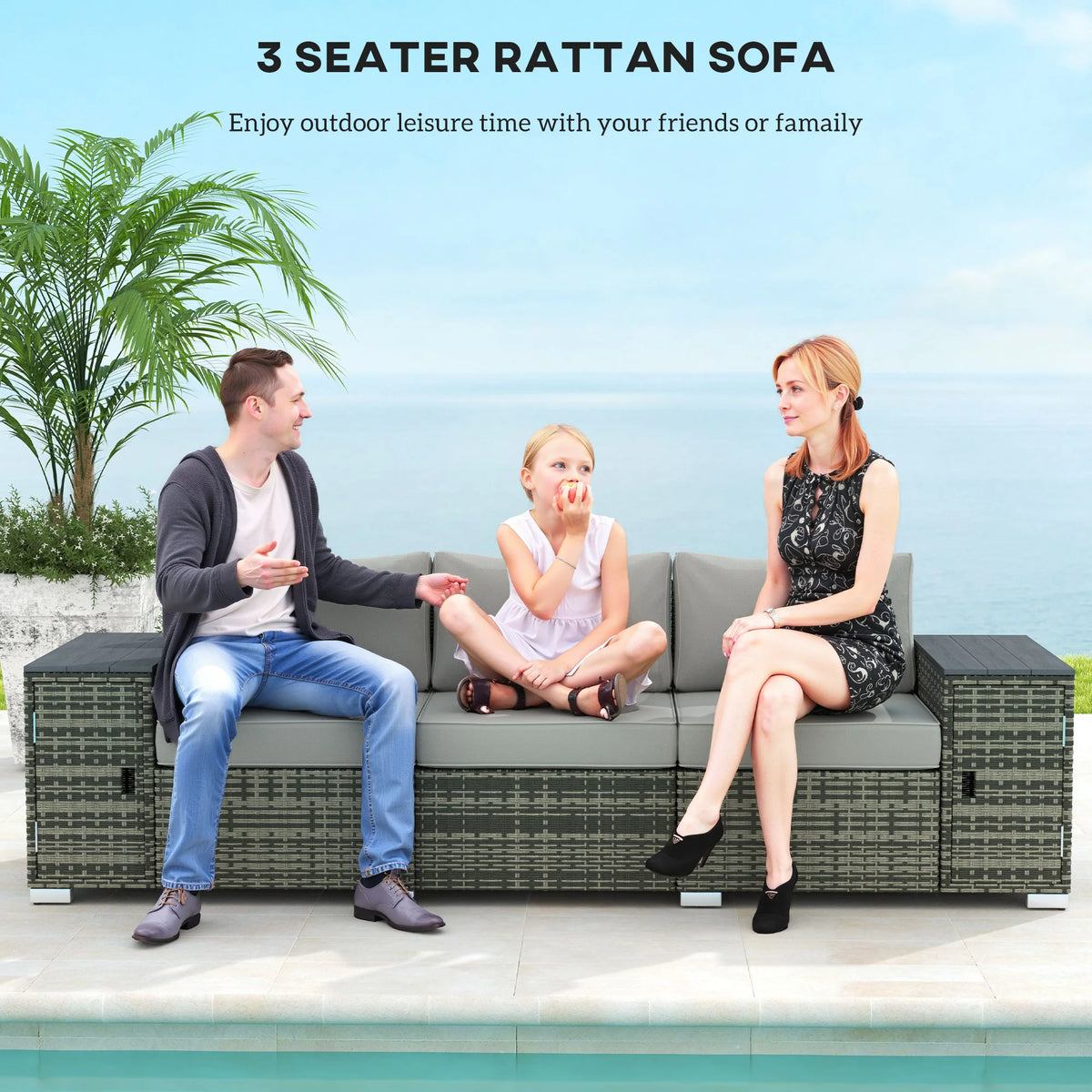 Outsunny Outdoor Wicker Sofa With Convenient Storage And Cushions