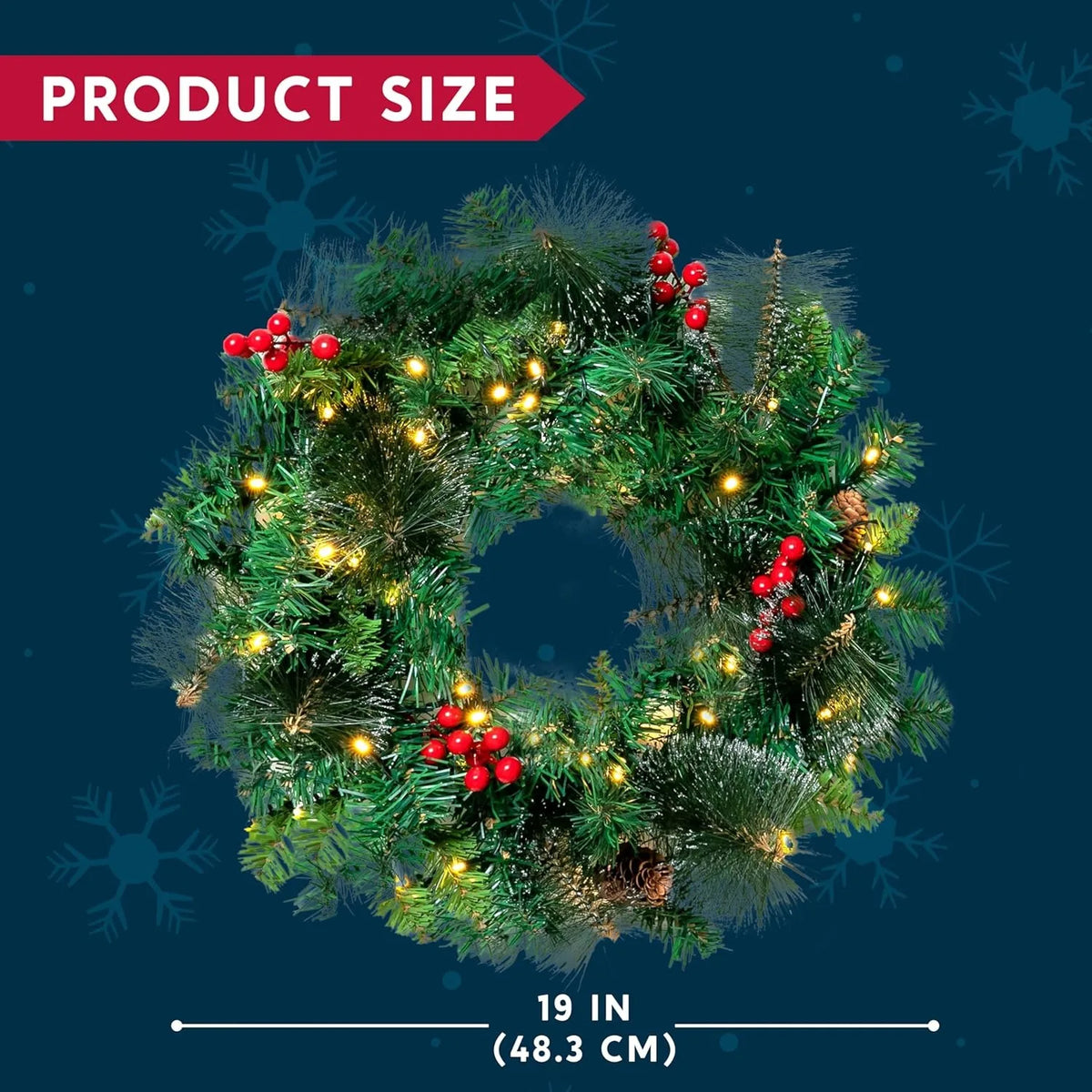 Joyfy Pre Lit Christmas Wreaths With LED Lights And Ribbon