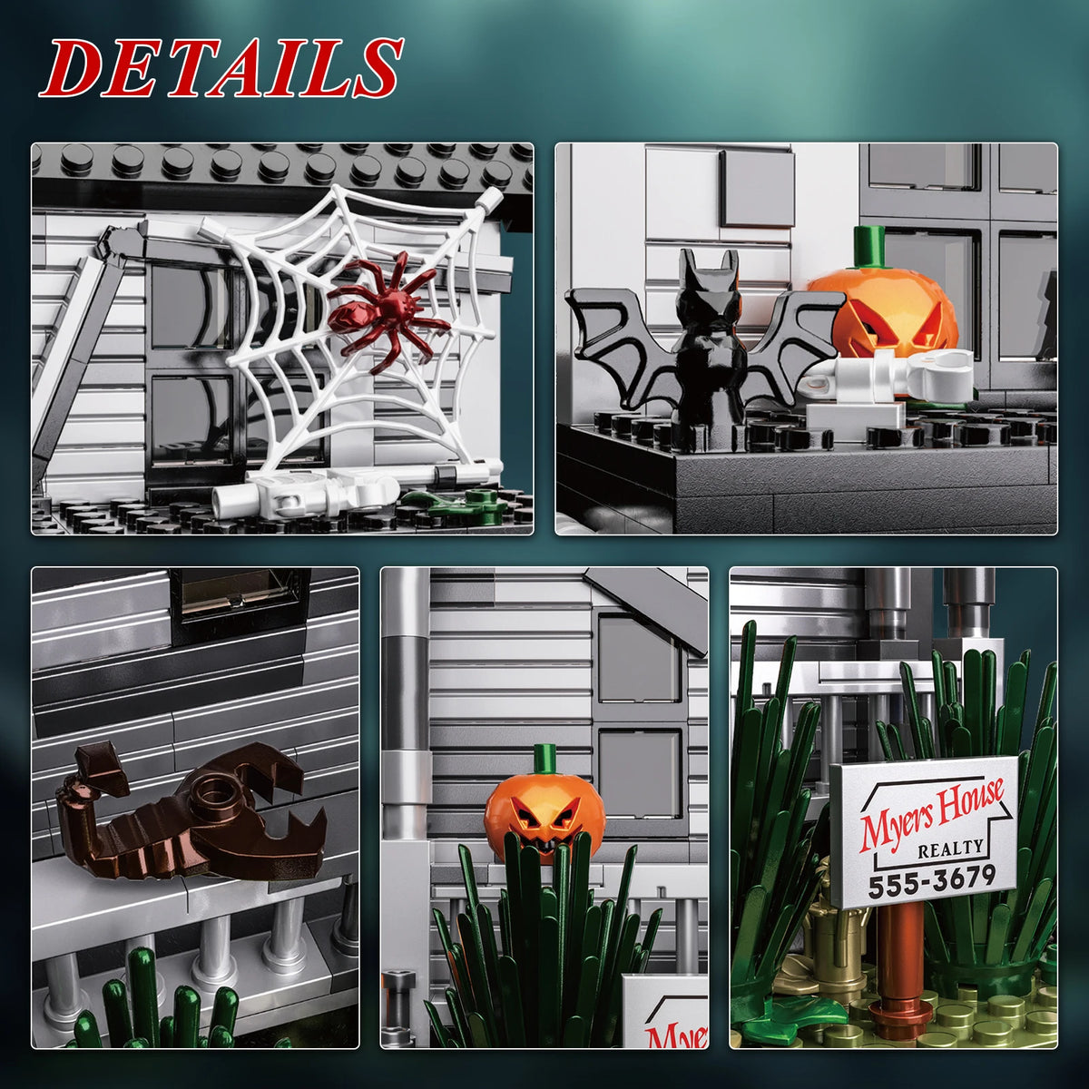 Horror Movie House Building Blocks Architecture Halloween Display Ornament