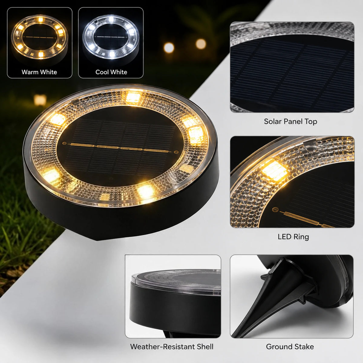 Outdoor Solar Ground Lights 8 Pack, White LED Disk Lights for Garden Path Lawn Yard Patio Driveway, Christmas Gift