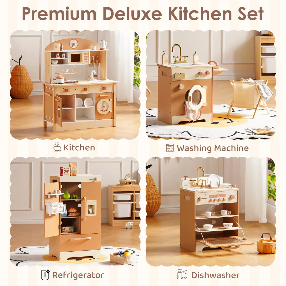 Robud Kids Wooden Play Kitchen Set With Oven And Refrigerator