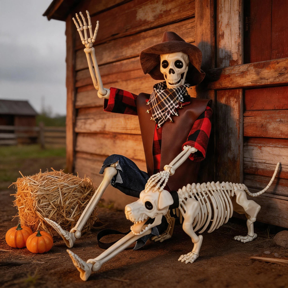 Posable Halloween Skeleton And Dog Outdoor Yard Decorations