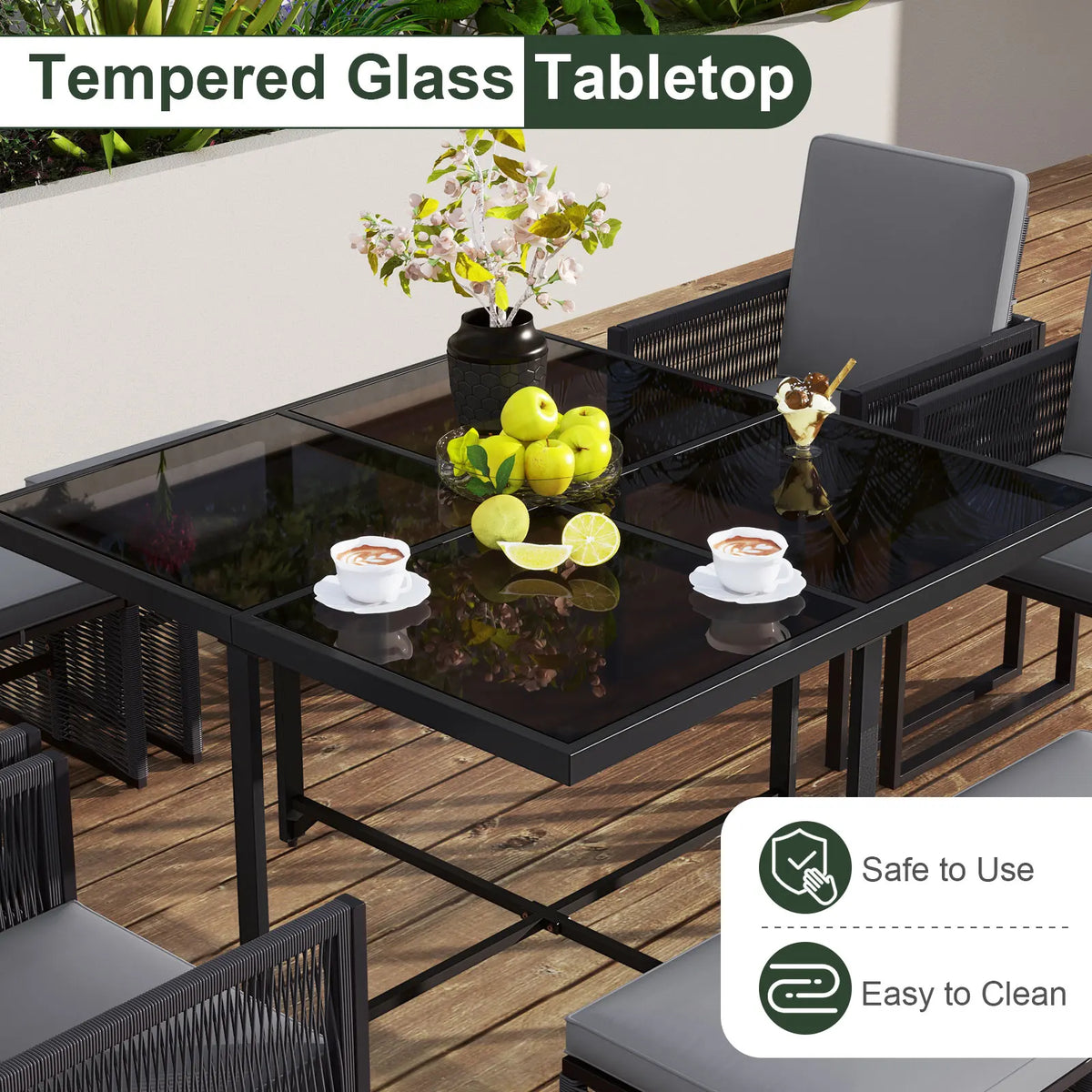 Lifezeal Outdoor Dining Set With Glass Table And Rattan Seating