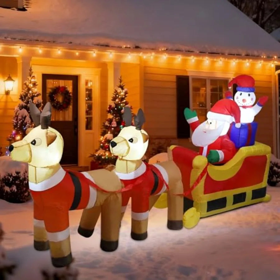 OLOEY Outdoor Christmas Inflatable Santa Sleigh Decoration