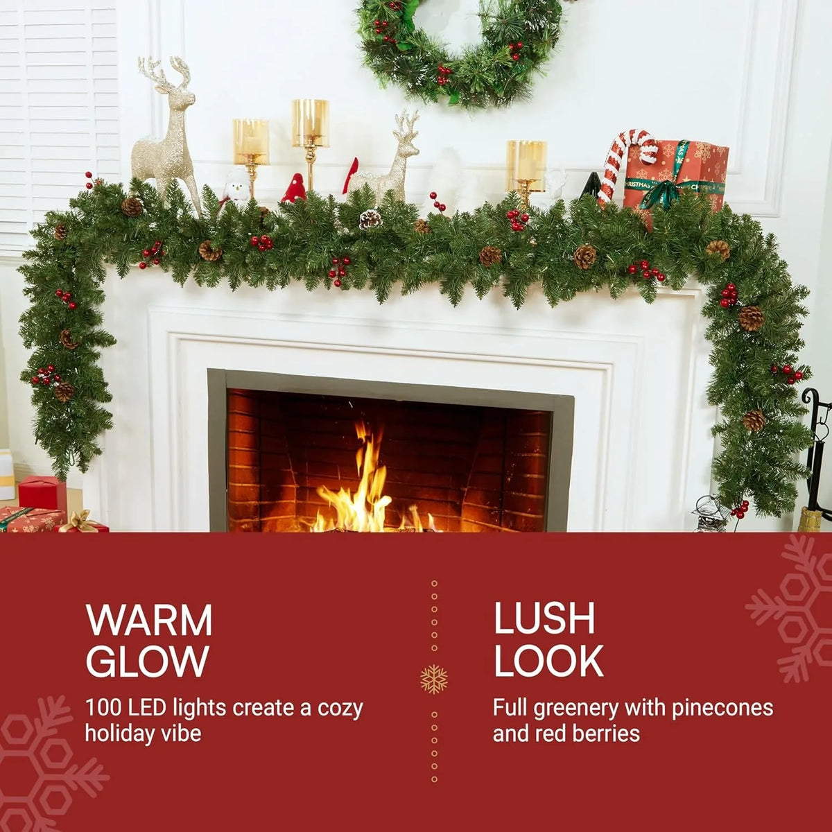 Joyfy Prelit Christmas Garland With Pine Cones And Berry Accents