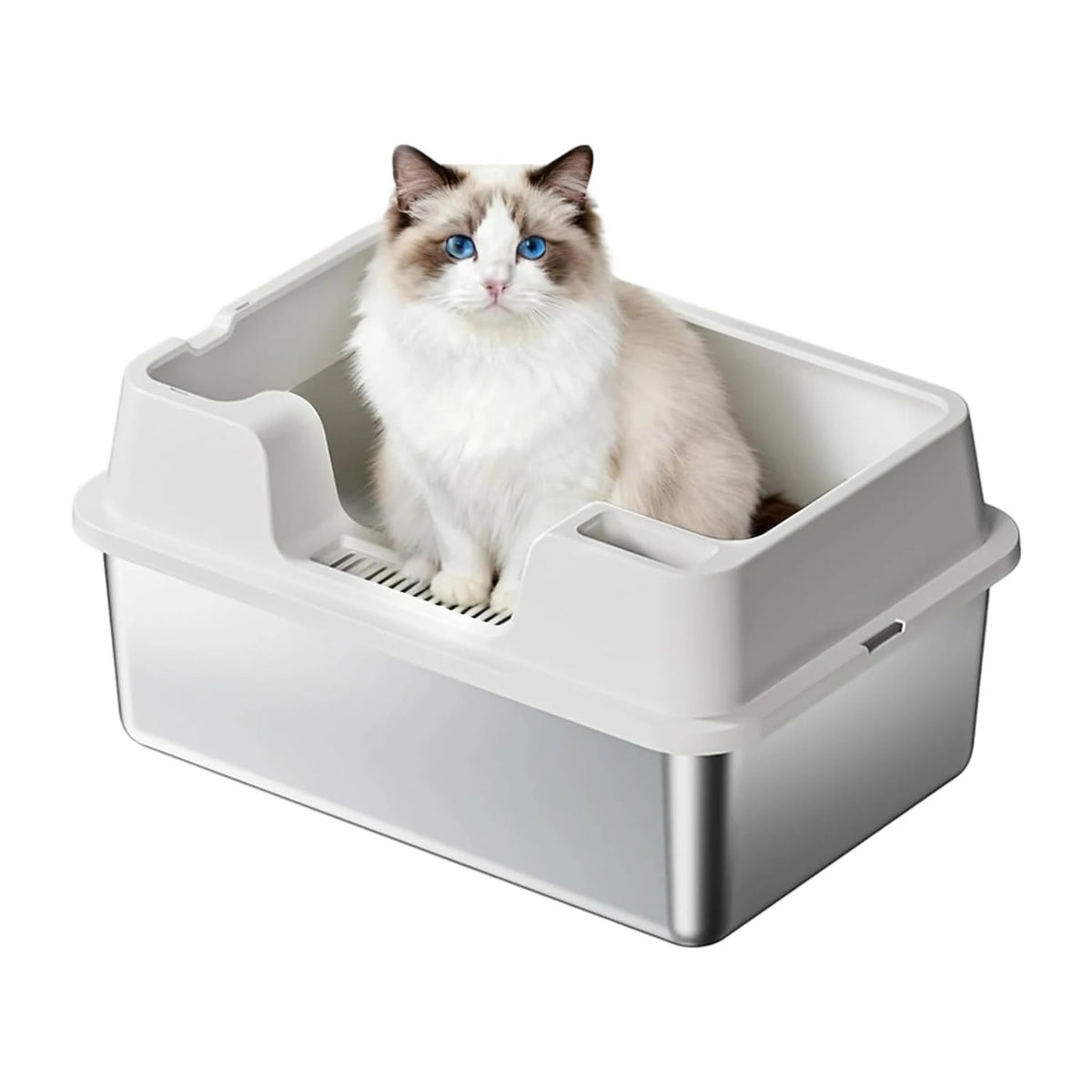 HiMiss Enclosed Stainless Steel Cat Litter Box With High Sides