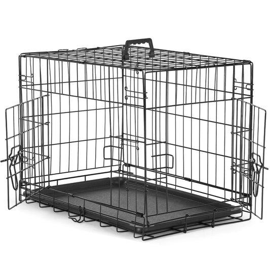 JHK Double Door Folding Metal Dog Crate With Leakproof Tray