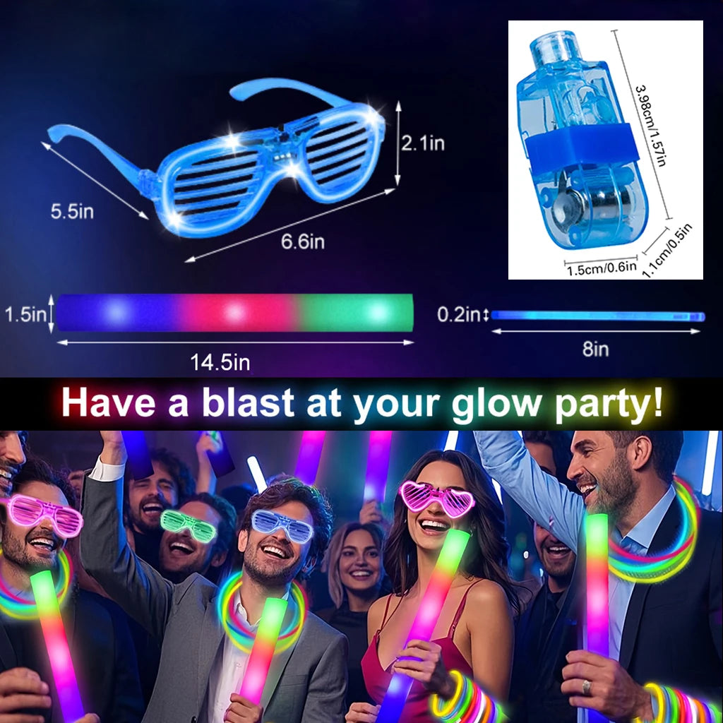 168pcs/Set Glow Party Kit, Including 12 LED Glasses, 16 Foam Glow Sticks, 40 Finger Lights, 100 Glow Sticks, Suitable for Wedding