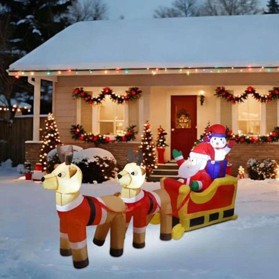 OLOEY Outdoor Christmas Inflatable Santa Sleigh Decoration