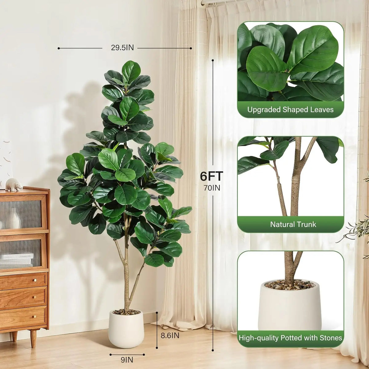 HiMISS Realistic Artificial Fiddle Leaf Fig Tree With Planter
