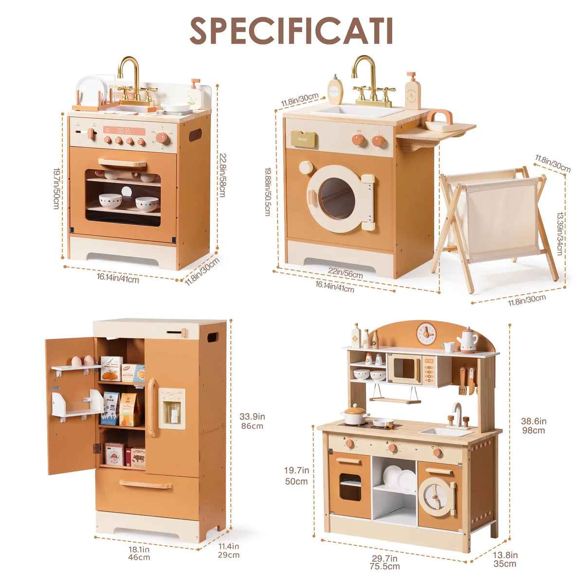 Robud Kids Wooden Play Kitchen Set With Oven And Refrigerator