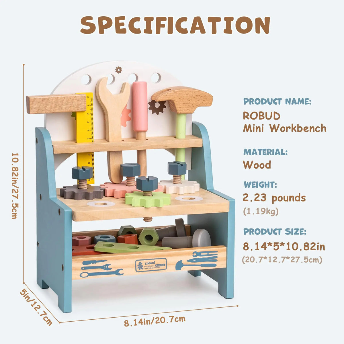 Robud Mini Wooden Tool Workbench Role Play Montessori Toy