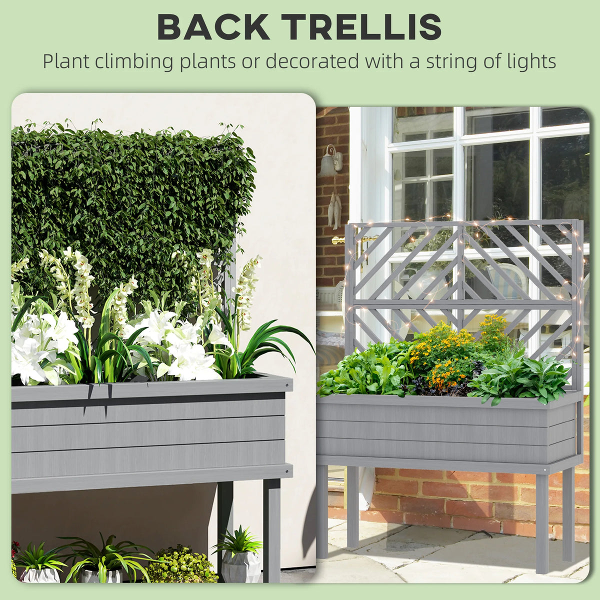 Outsunny Wooden Raised Garden Bed With Trellis For Climbing Plants