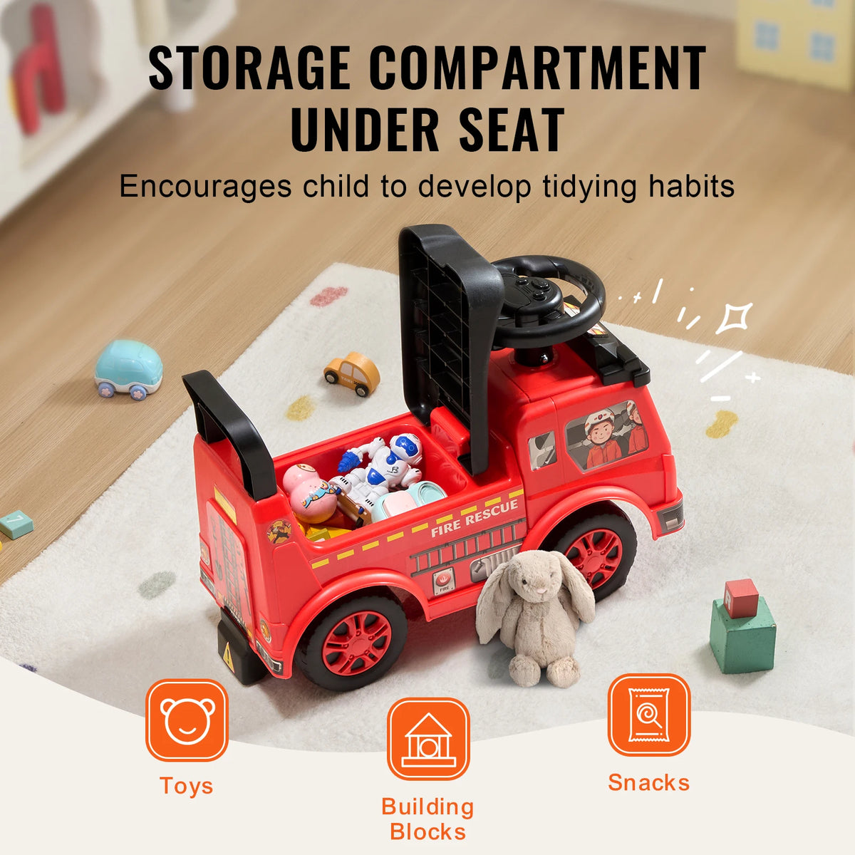 SucceBuy Kids Ride On Car With Music Steering And Storage