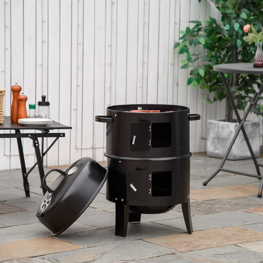 Outsunny Three In One Outdoor Charcoal BBQ Grill And Smoker