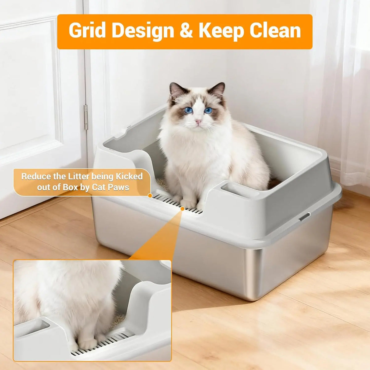 HiMiss Enclosed Stainless Steel Cat Litter Box With High Sides