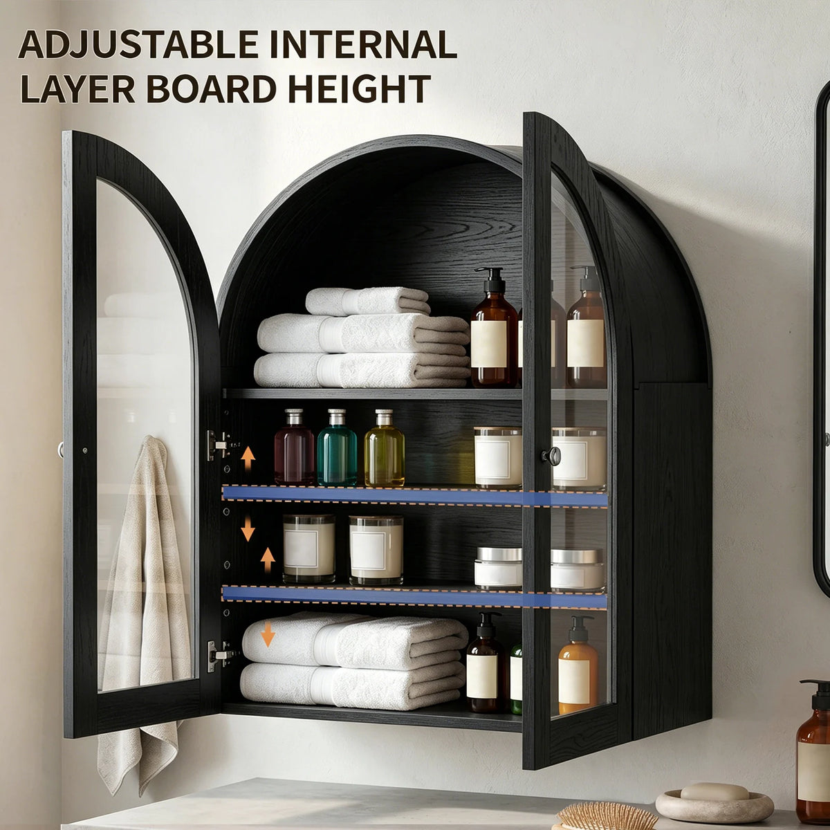 Retro Cupboard Modern Arched Wall Cabinet Adjustable Shelves Sturdy Simple Assembly Arched Wall Cabinet For Bathroom Kitchen