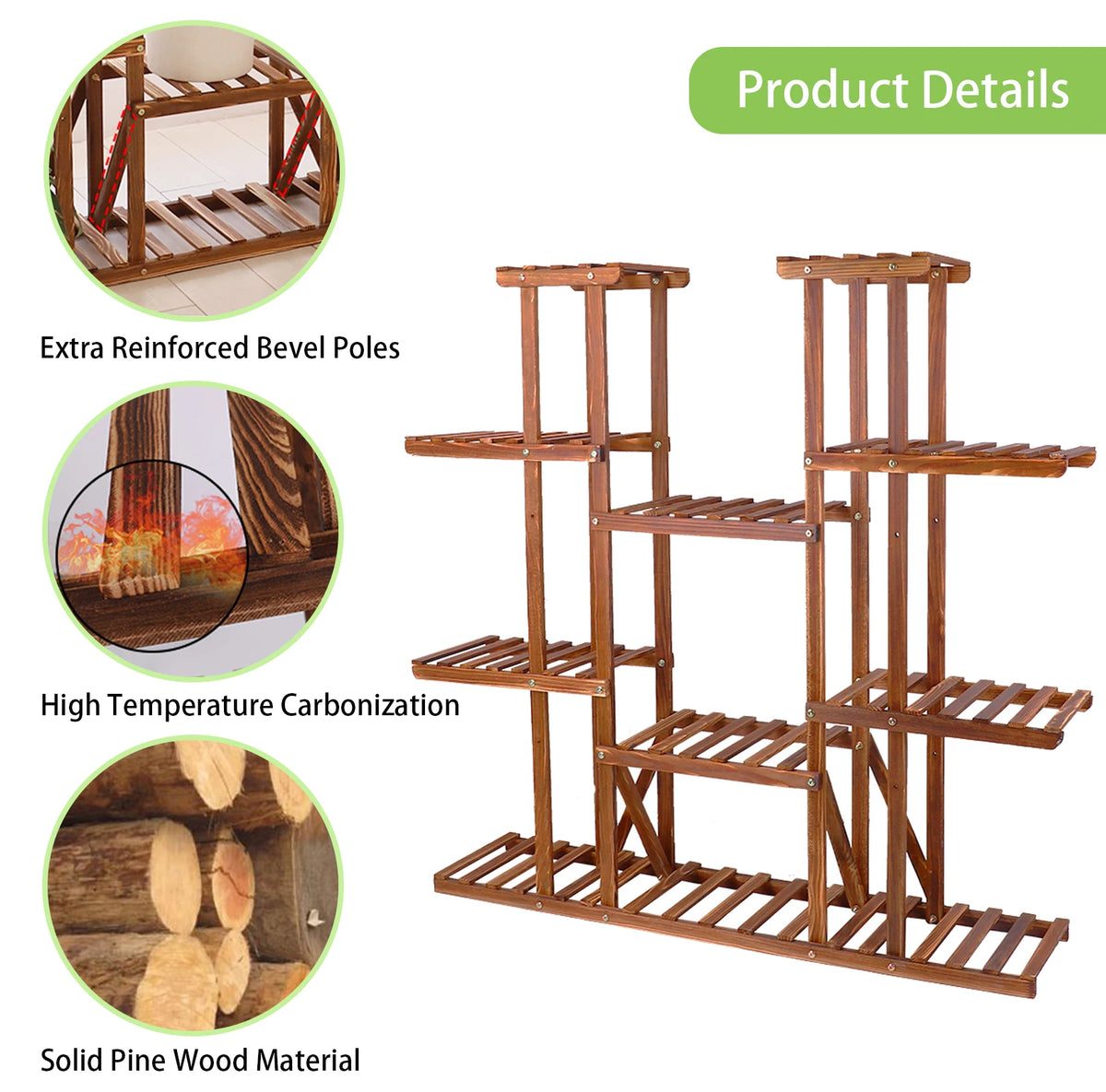 Wisfor Wood Tiered Plant Stand For Indoor And Outdoor Decor