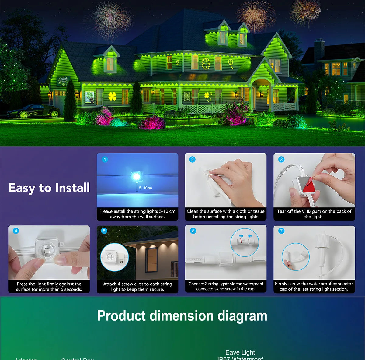 MIMIRGB Permanent Outdoor LED Eaves Lights With Smart App Control