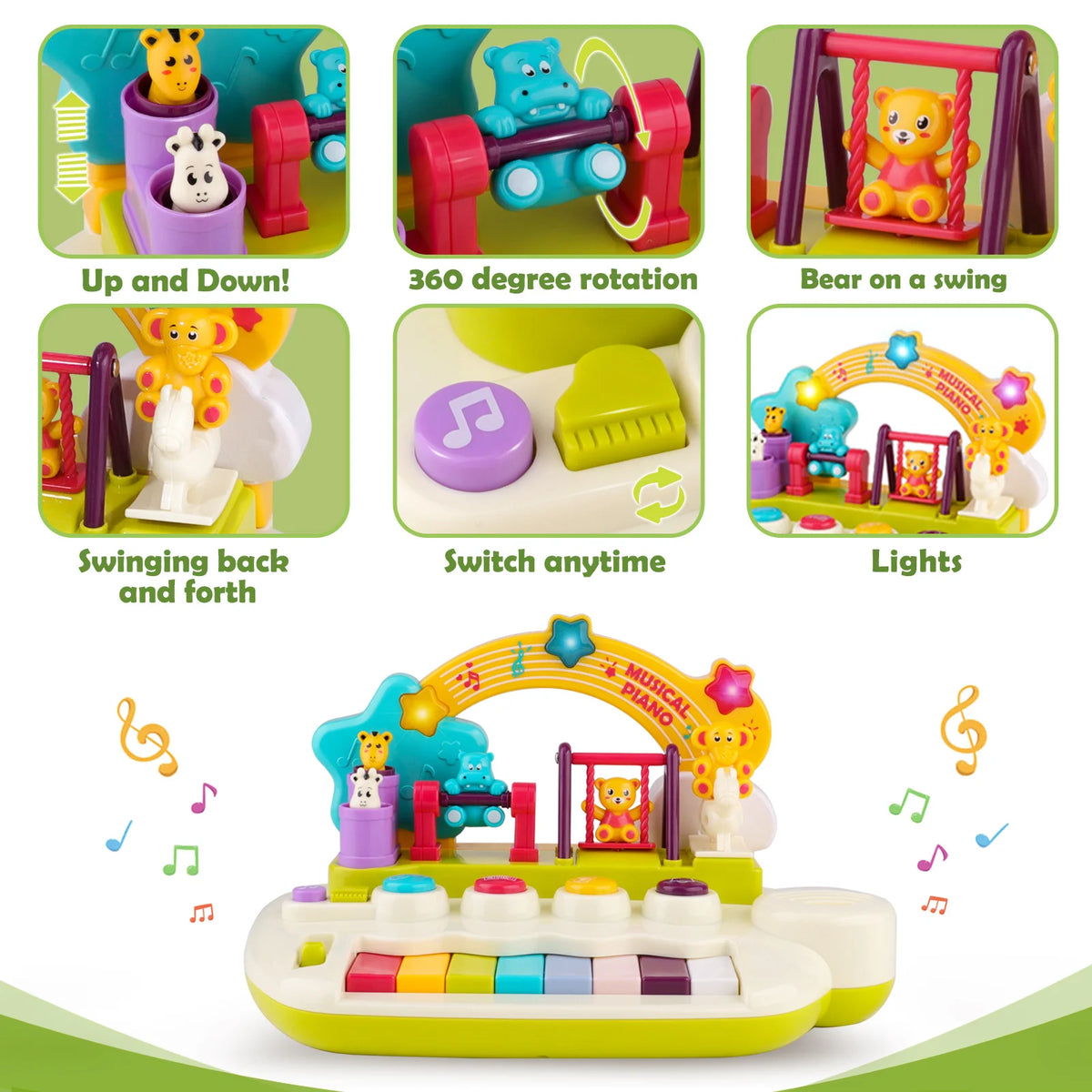 Animal Light Up Piano Toy for Toddlers, Musical Keyboard Learning Instrument, Educational Interactive Baby Toy for Infants 3+ Months, 1+ Year Old Birthday Gift