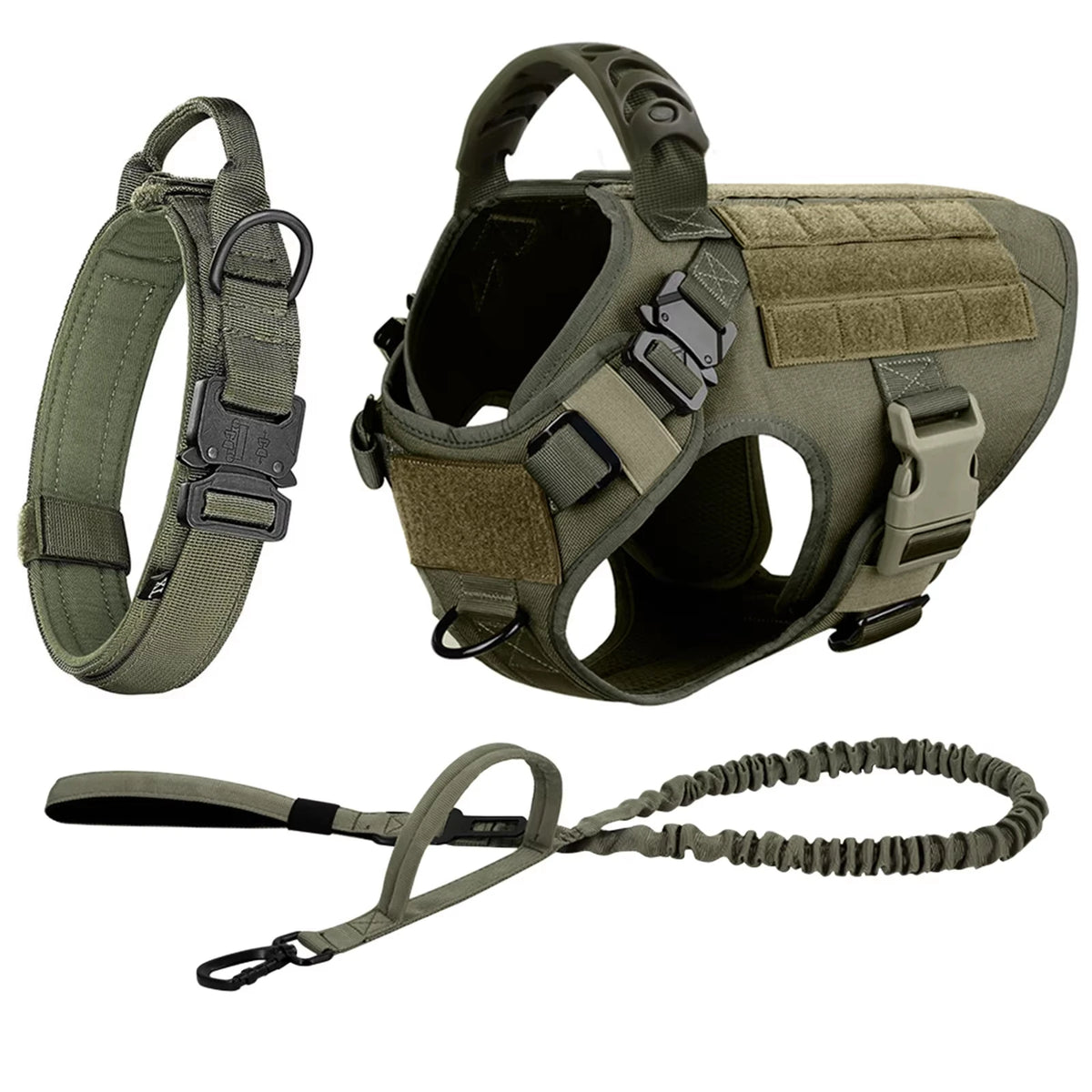 Adjustable Nylon Tactical Dog Harness Collar Leash Training Set