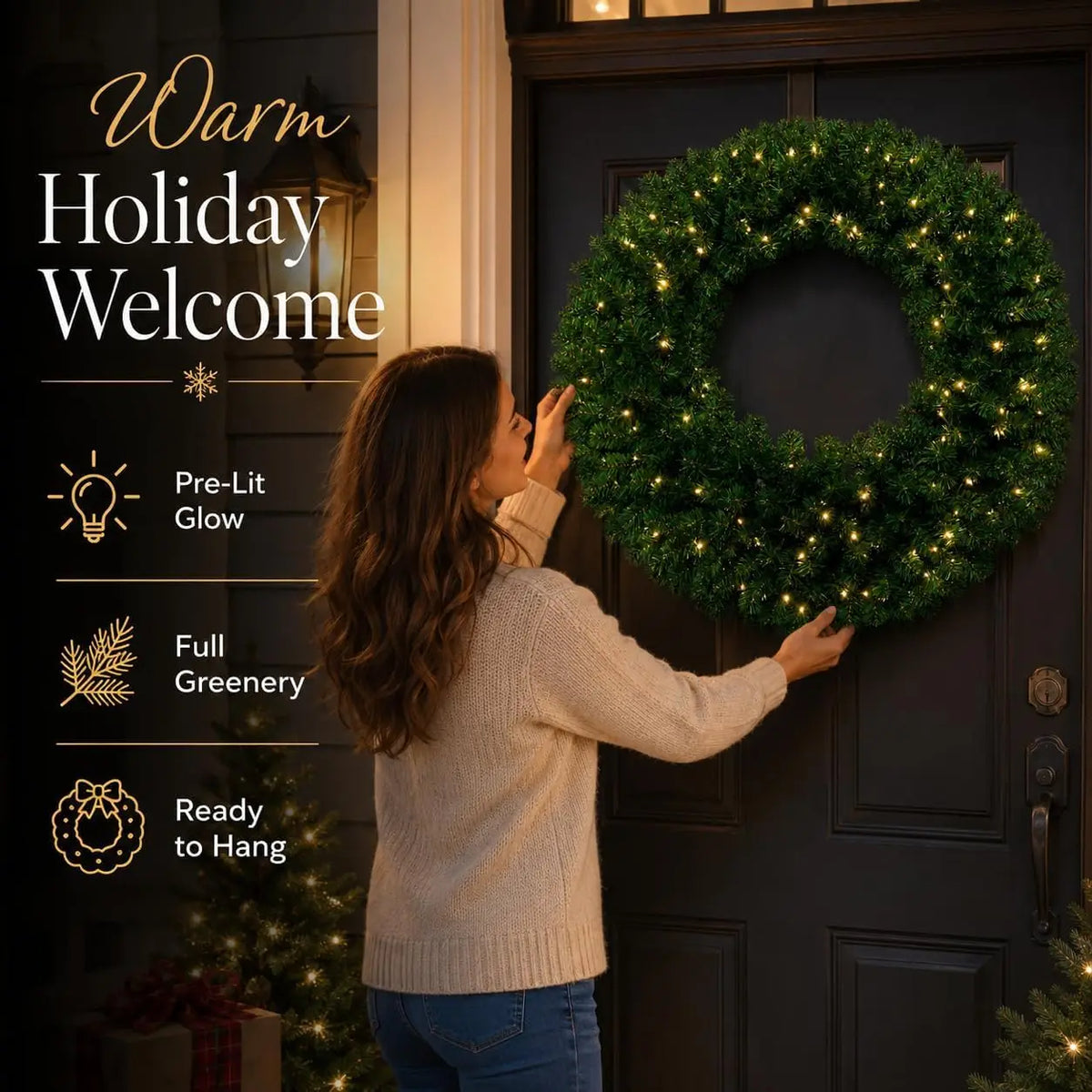 36 Inch Pre-Lit Artificial Christmas Wreath – Realistic Pine Door Decor with Pinecones & Berries, Warm White LED Lights for Holiday Entryway, Wall & Mantel