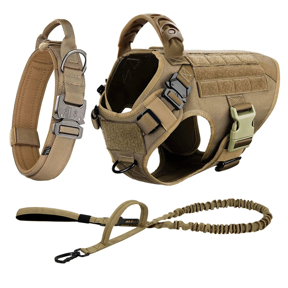 Adjustable Nylon Tactical Dog Harness Collar Leash Training Set