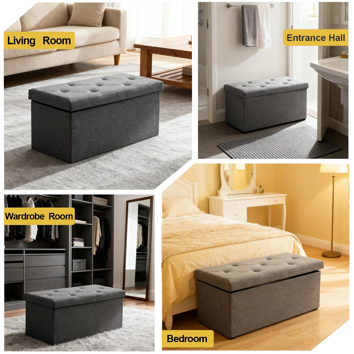 Sarenzoon Heavy Duty Folding Storage Ottoman Bench With Seat