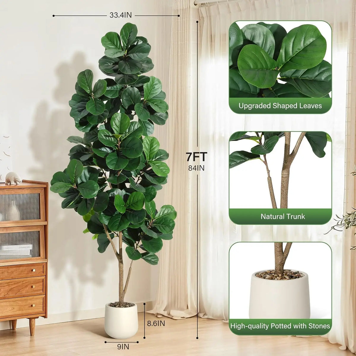 HiMISS Realistic Artificial Fiddle Leaf Fig Tree With Planter