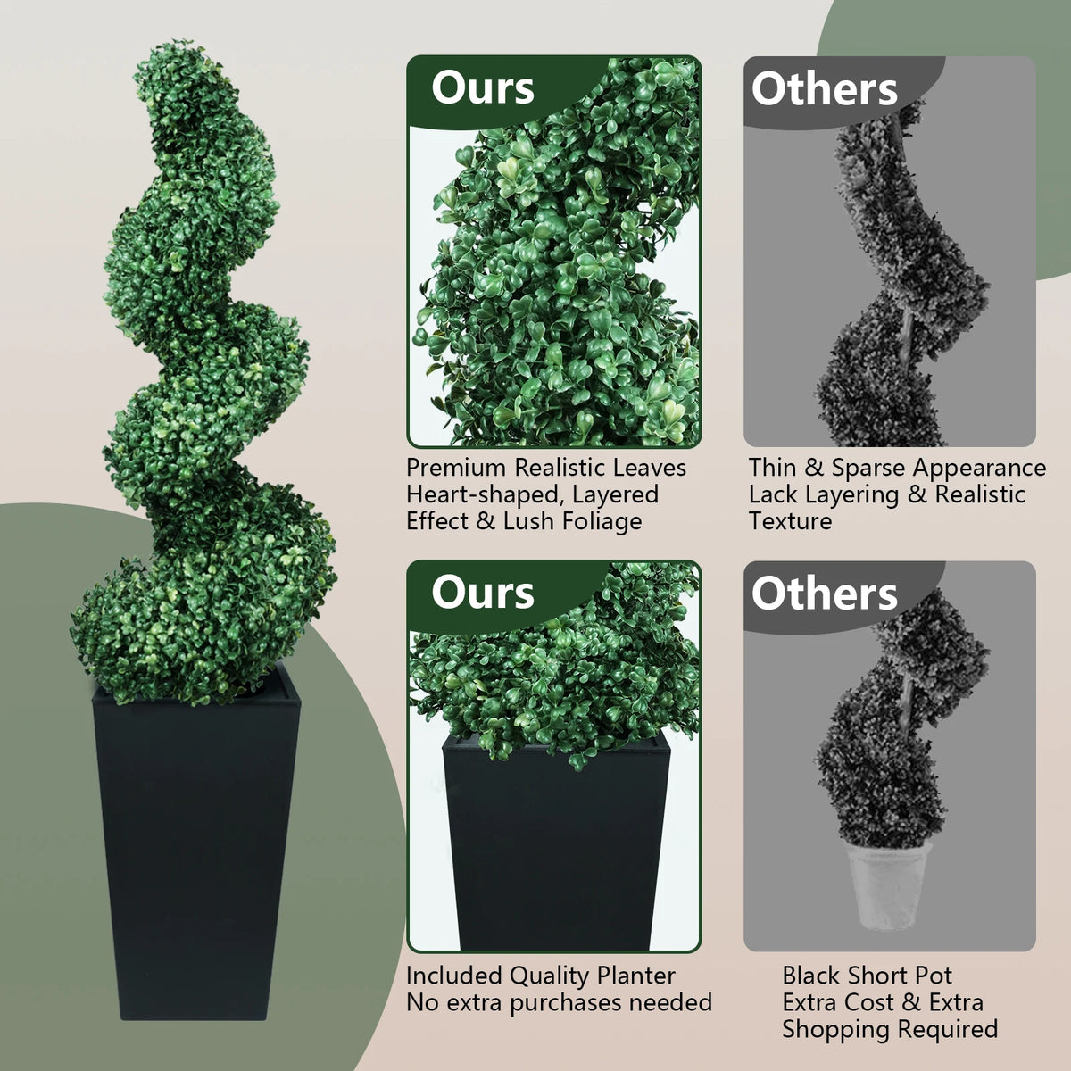 Olitree Artificial Spiral Boxwood Topiary Trees With Decorative Planter