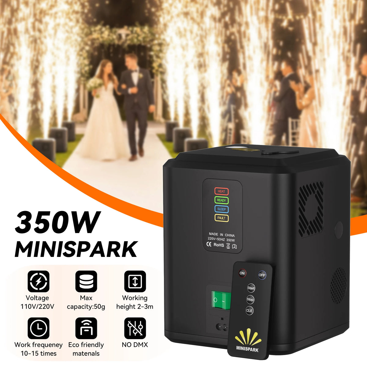 350W Mini Cold Spark Machine Wireless Remote Control Stage Effect Equipment, 2-3m Spark Height Low Temperature Spark Generator for Wedding Proposal Party Club Live Show, No DMX
