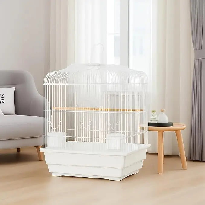 Portable Bird Cage for Small Medium Birds with Wooden Perches, Swing & Feeding Bowls, Removable Pull-out Tray & Top Carry Handle, Travel Bird House for Budgies, Cockatiels, Canaries