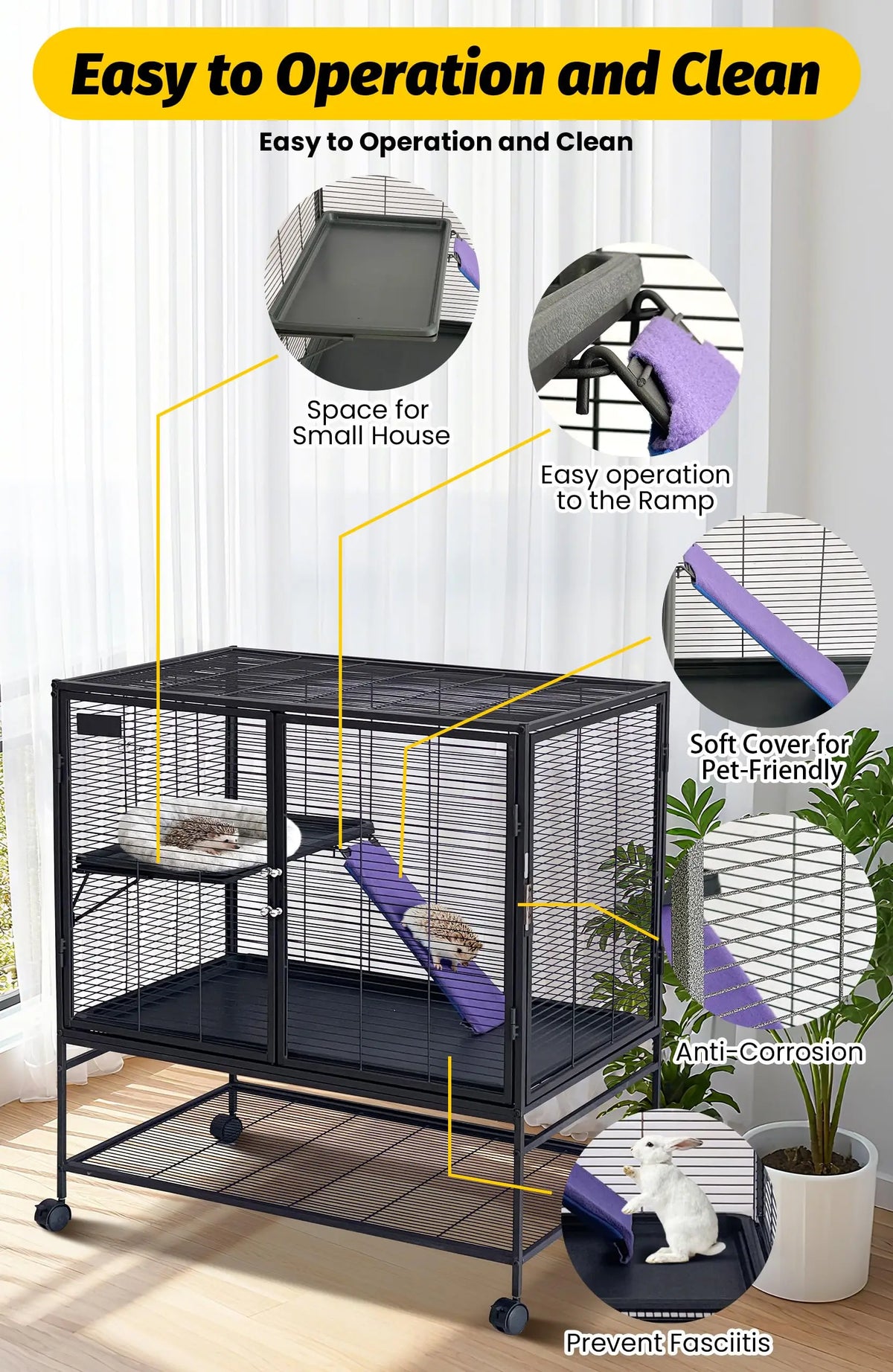 HiMISS Multi Tier Metal Pet Cage With Ramp And Tray