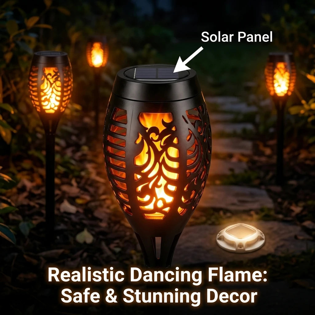 Solar Waterproof Flame Torch And LED Path Garden Yard Lights