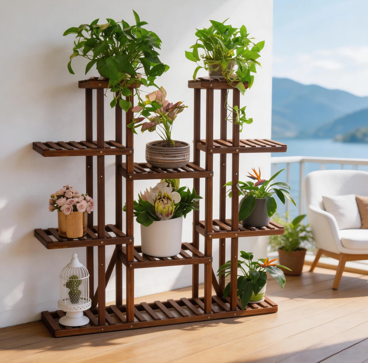 Wisfor Wood Tiered Plant Stand For Indoor And Outdoor Decor