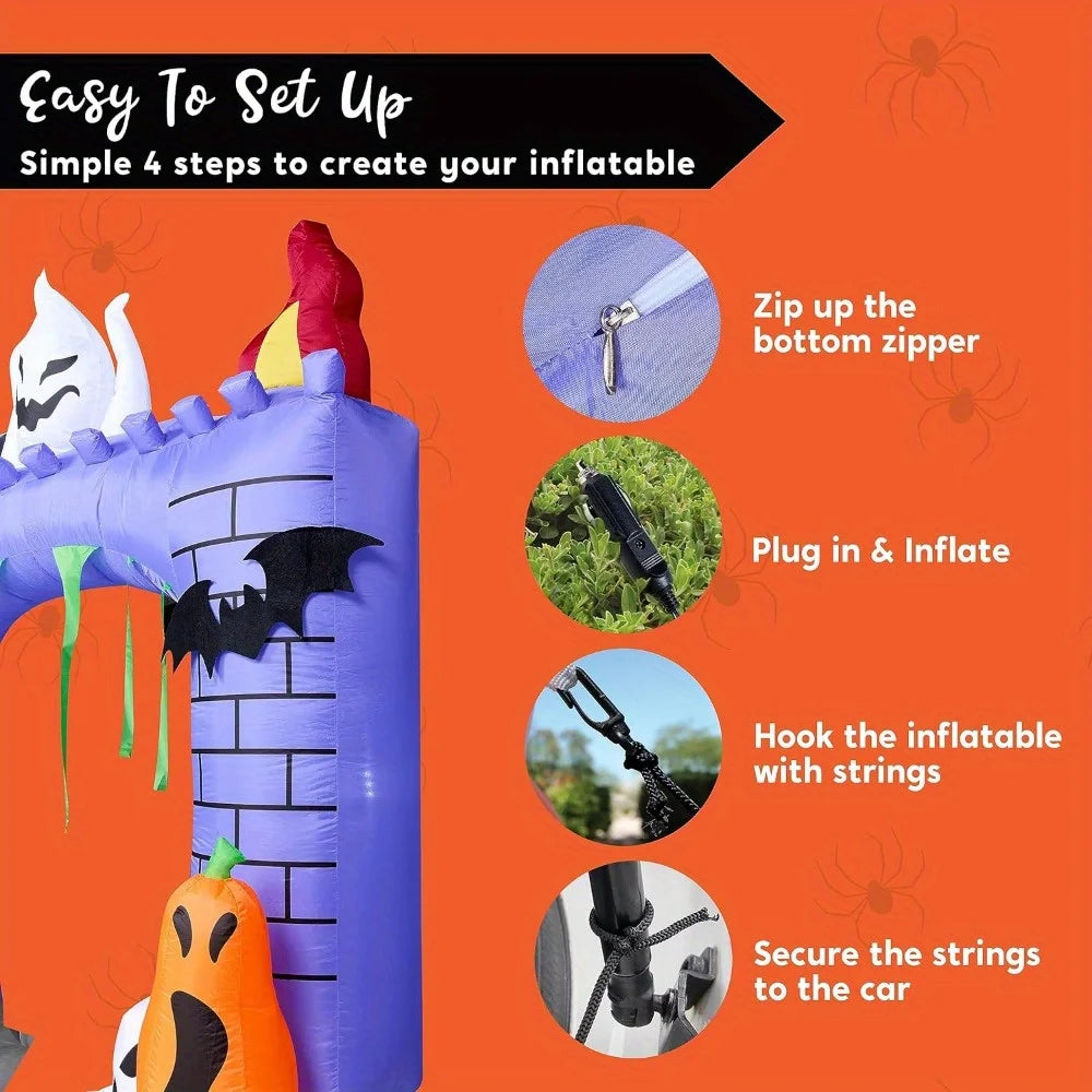 Halloween Inflatable Haunted Castle With LED Pumpkin And Ghost Decor