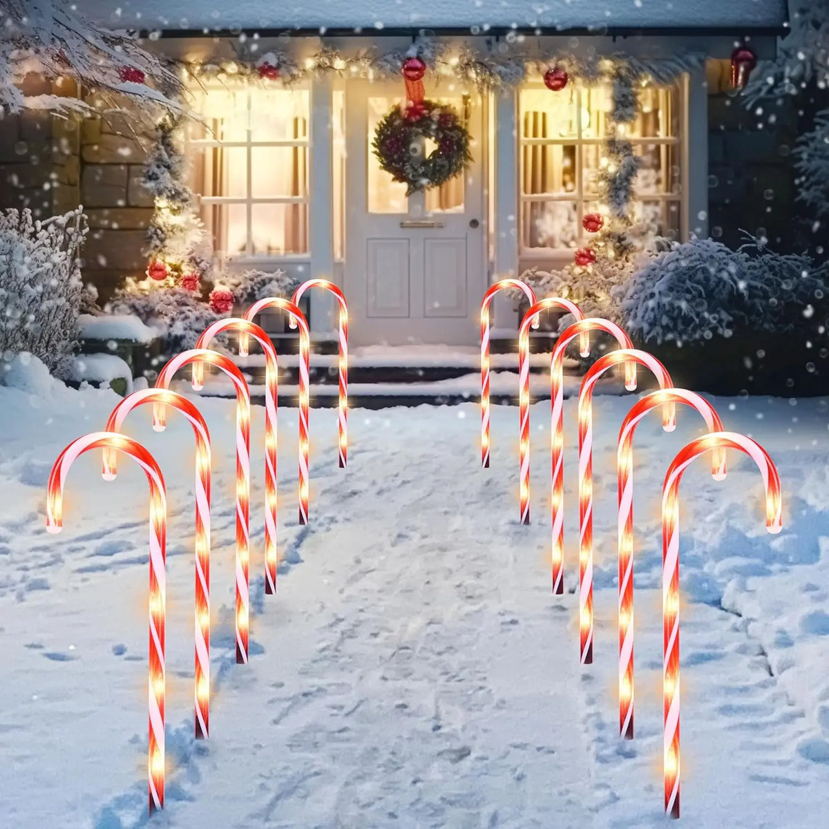 Joyfy Pre Lit Christmas Candy Cane Pathway Marker Lights