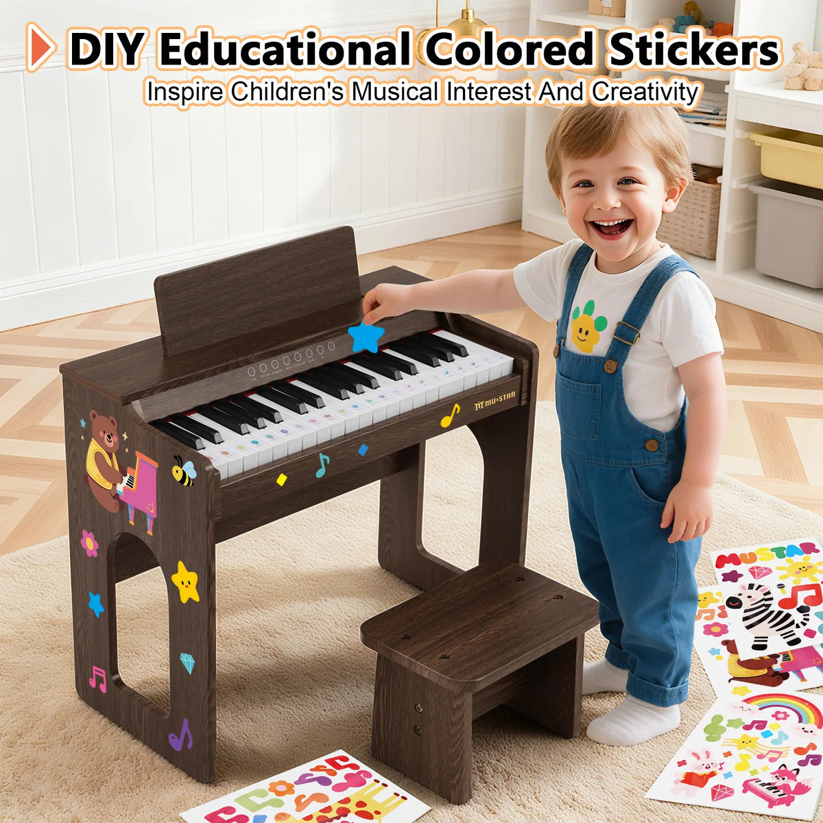 Mustar Wooden Digital Piano With Bench And Music Book