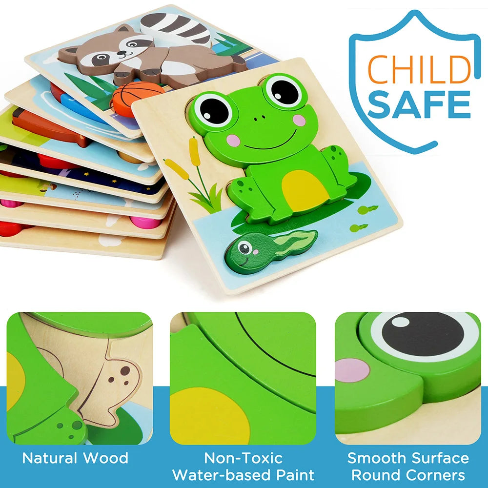 Educational Wooden Animal Puzzles For Toddler Kids Learning
