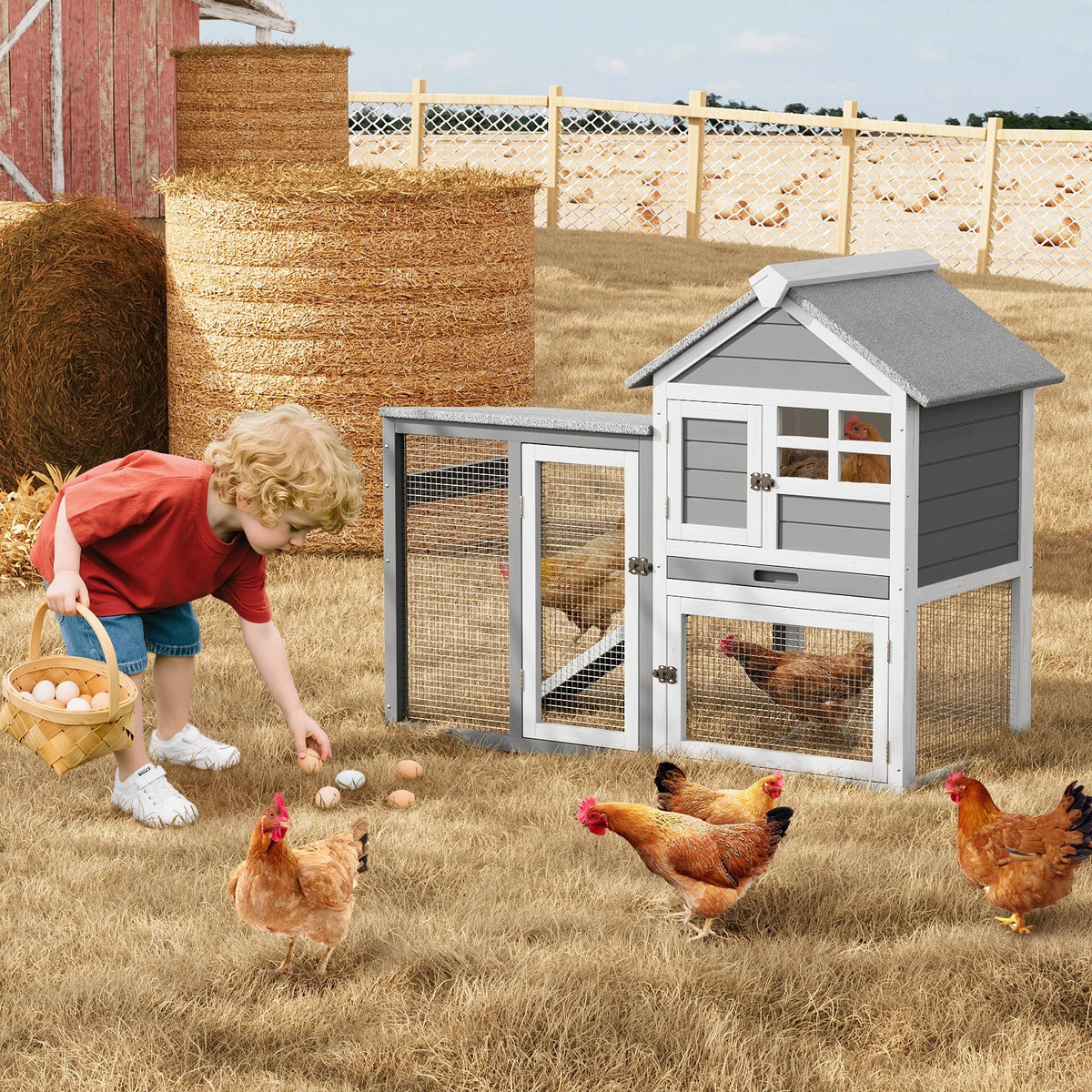 Wooden Two Story Rabbit Hutch And Indoor Outdoor Chicken Coop