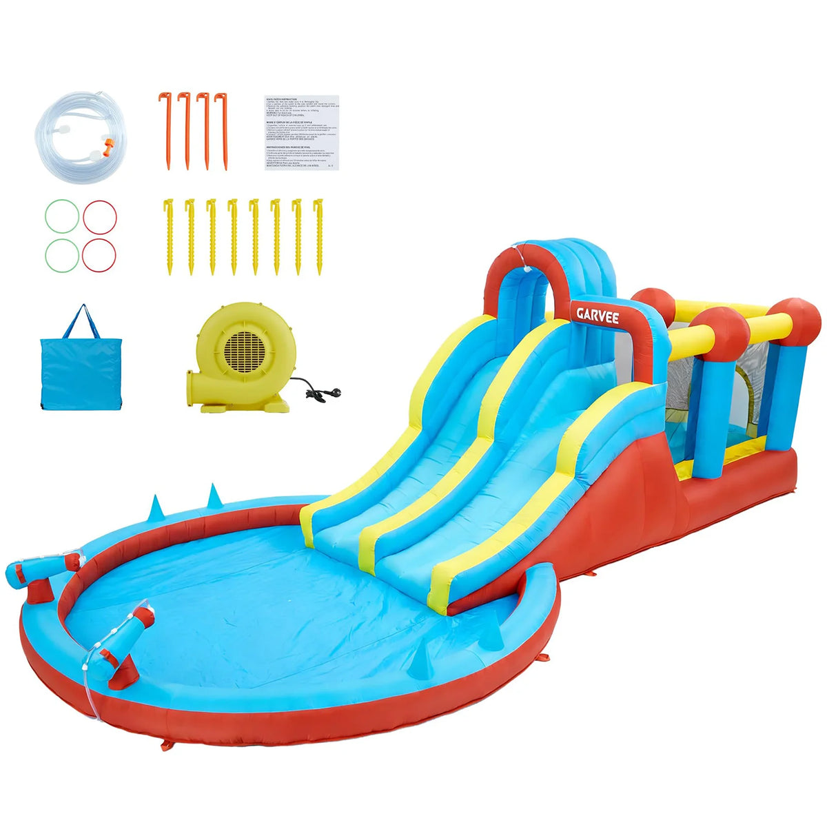 23FT 8-in-1 Inflatable Water Slide Bounce House With Blower, Dual Slides, Splash Pool, Outdoor Kids Water Park Ages 3-10