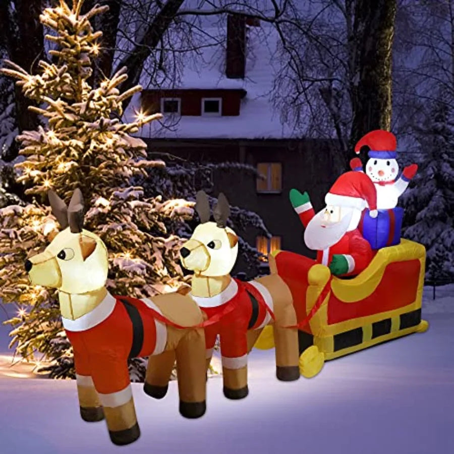 OLOEY Outdoor Christmas Inflatable Santa Sleigh Decoration