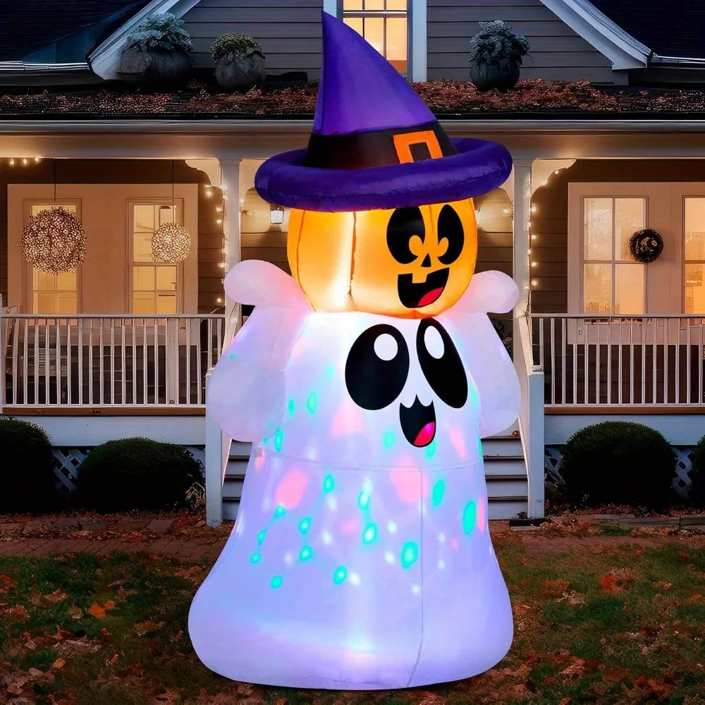Pumpkin & Ghost Inflatable, Colorful Glowing LED Lights, 5 FT Tall
