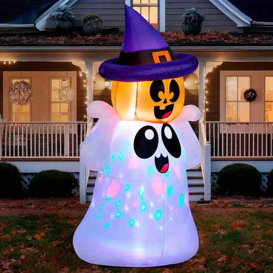 Joyfy Halloween Inflatable Ghost With Pumpkin Witch Hat Decor
