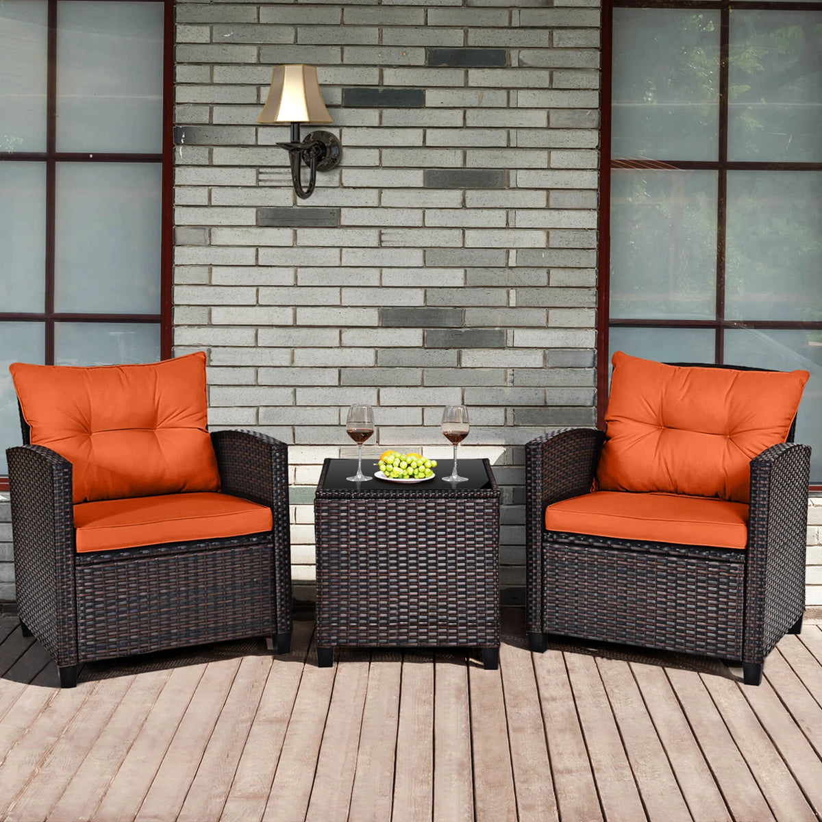 Homasis Outdoor Rattan Furniture Cushioned Conversation Set