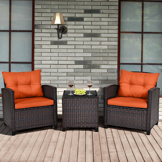 Homasis Outdoor Rattan Furniture Cushioned Conversation Set