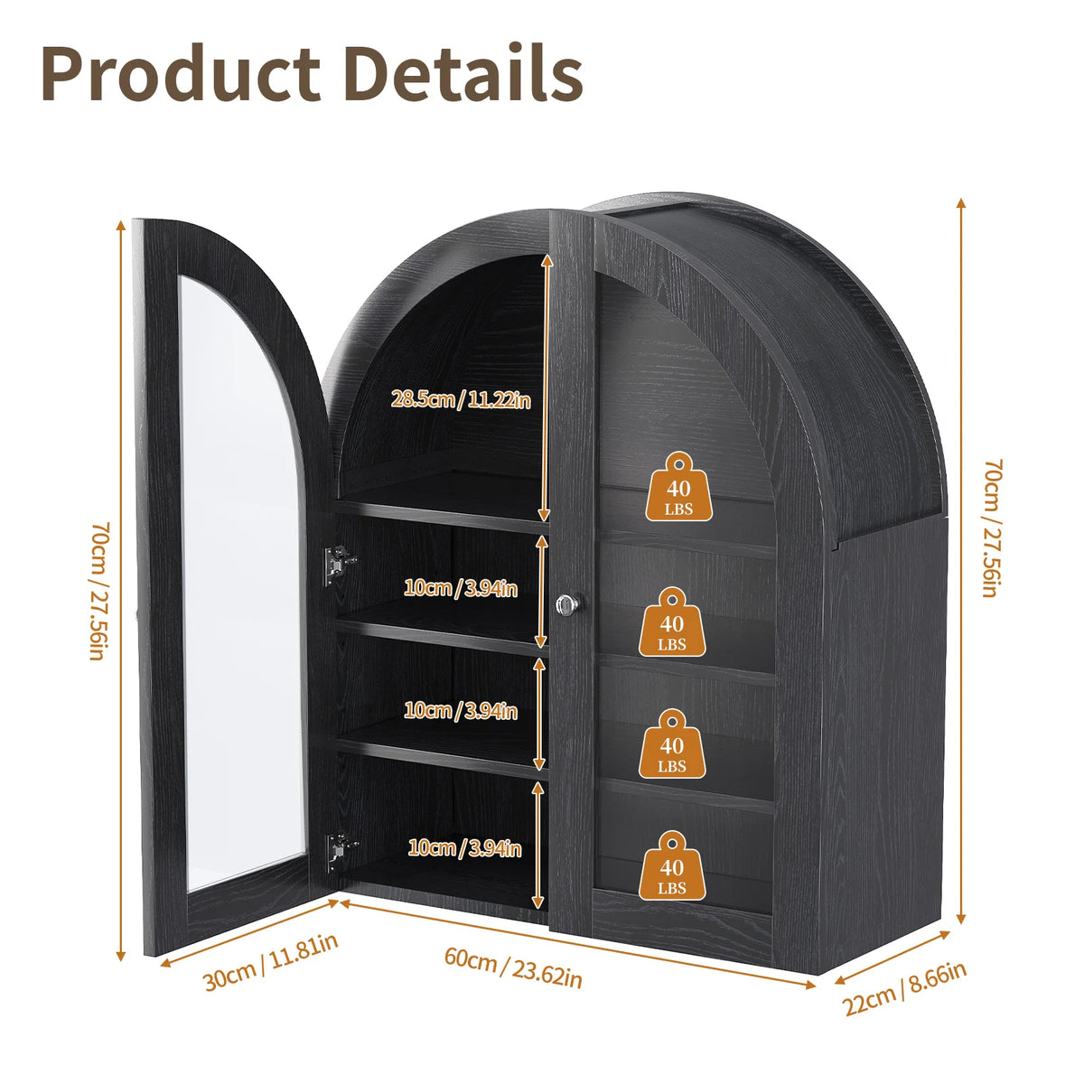 Retro Cupboard Modern Arched Wall Cabinet Adjustable Shelves Sturdy Simple Assembly Arched Wall Cabinet For Bathroom Kitchen