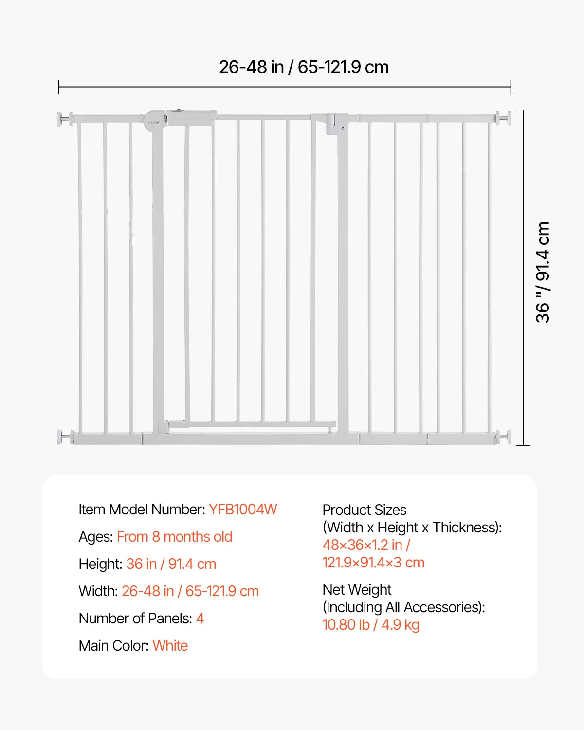 SucceBuy Stainless Steel Walk Thru Pressure Mount Baby Gate