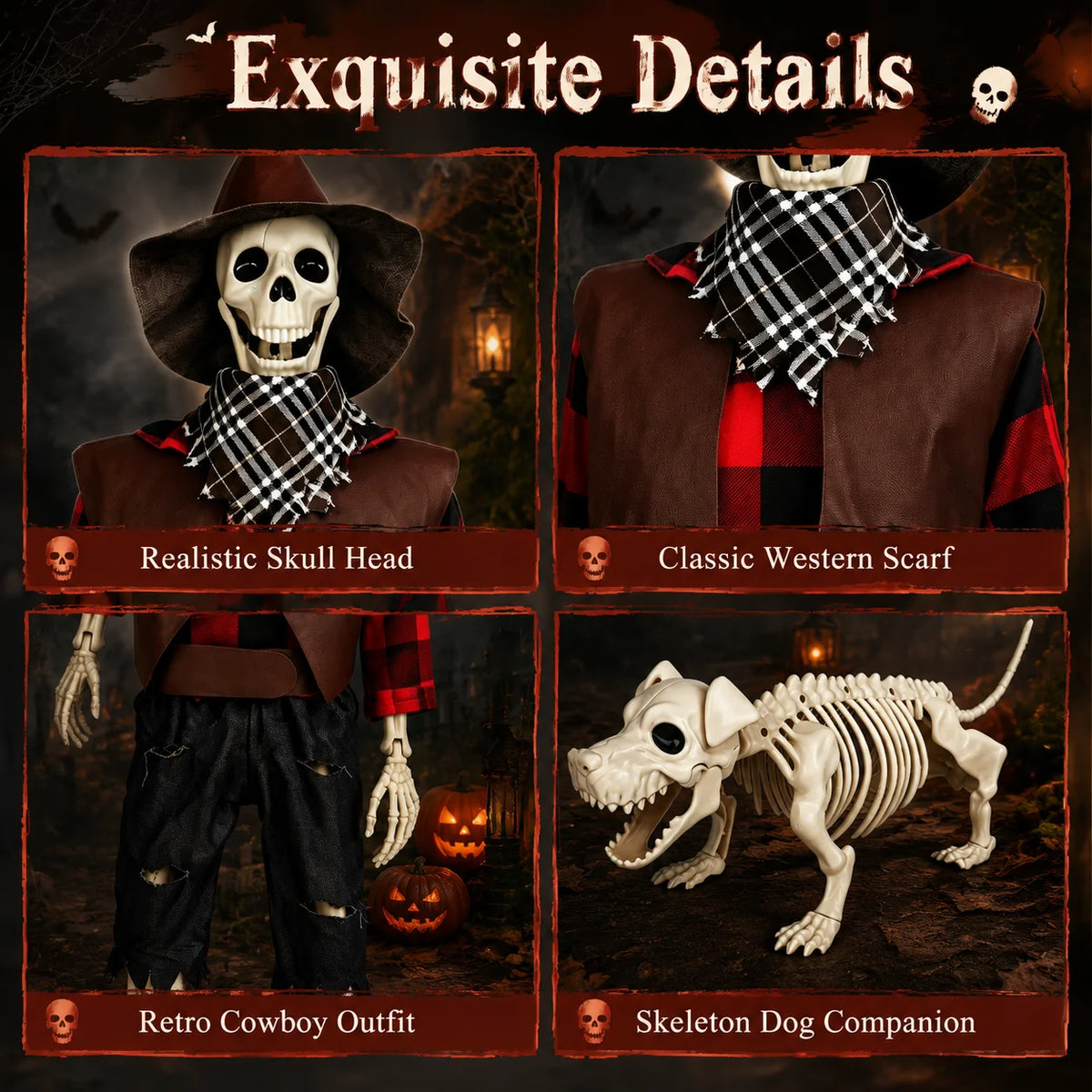 Posable Halloween Skeleton And Dog Outdoor Yard Decorations